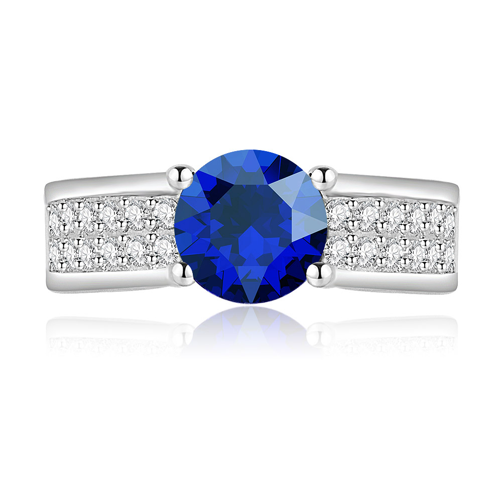 Round Sapphire and Zirconia Ring